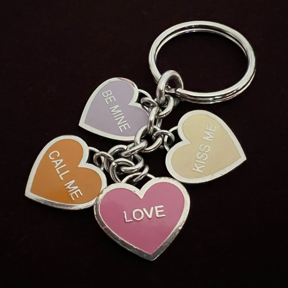 Coach Heart Charm Keychain with Pink, Orange, Purple, and Cream Accents